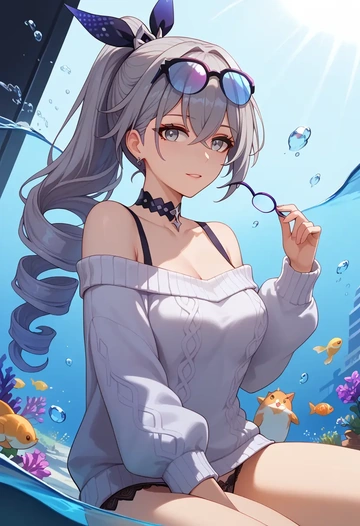 star rail,silver wolf,sweater,panties,off-shoulder,glasses,sexy  - AI generated anime art